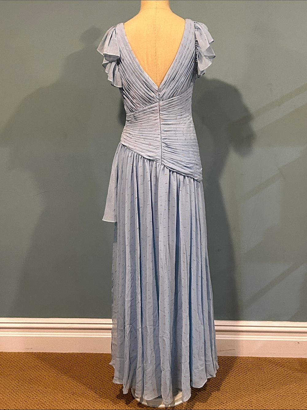 IEENA for Mac Duggal Chiffon Asymmetrical Ruched Gown Flutter Sleeves sz 4 Prom - Picture 3 of 17
